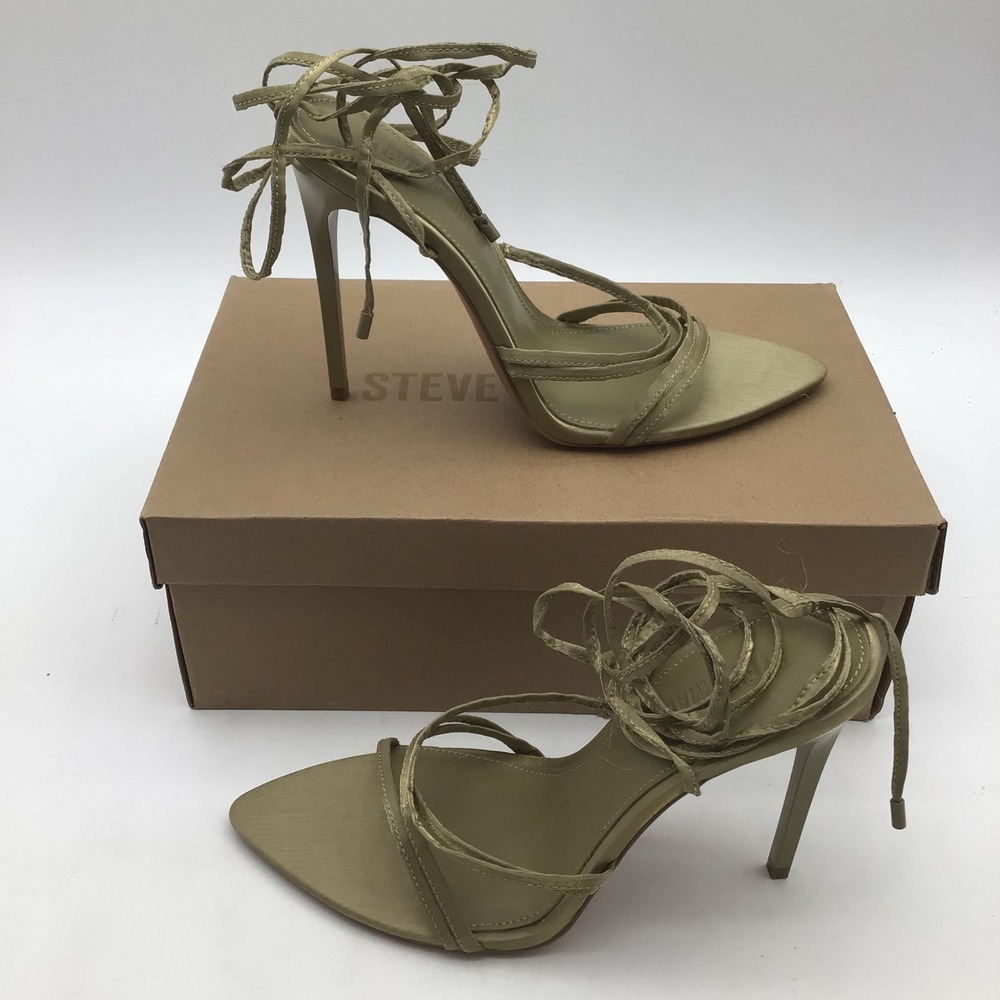 Steve Madden Sarabell Olive Lace Up Stiletto Heel Sandals Womens Size 7.5 M NEW
